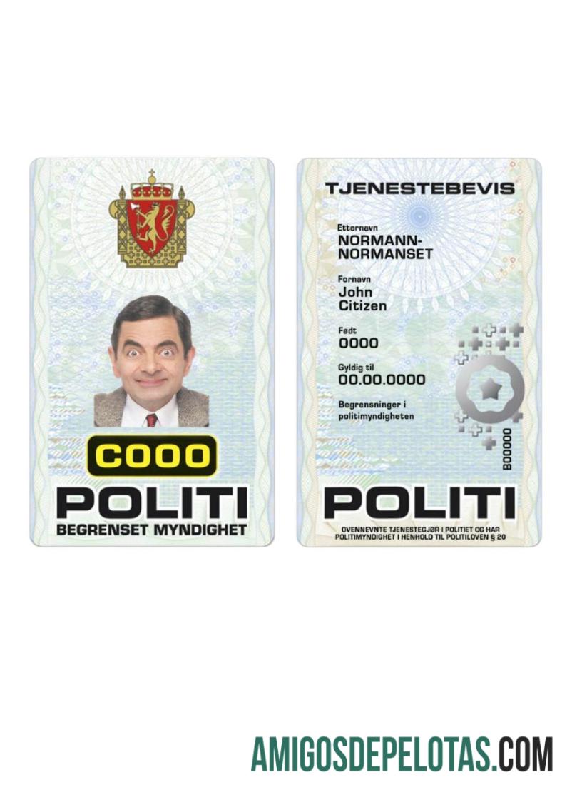 Carteira de identidade da polícia da Noruega exemplo real